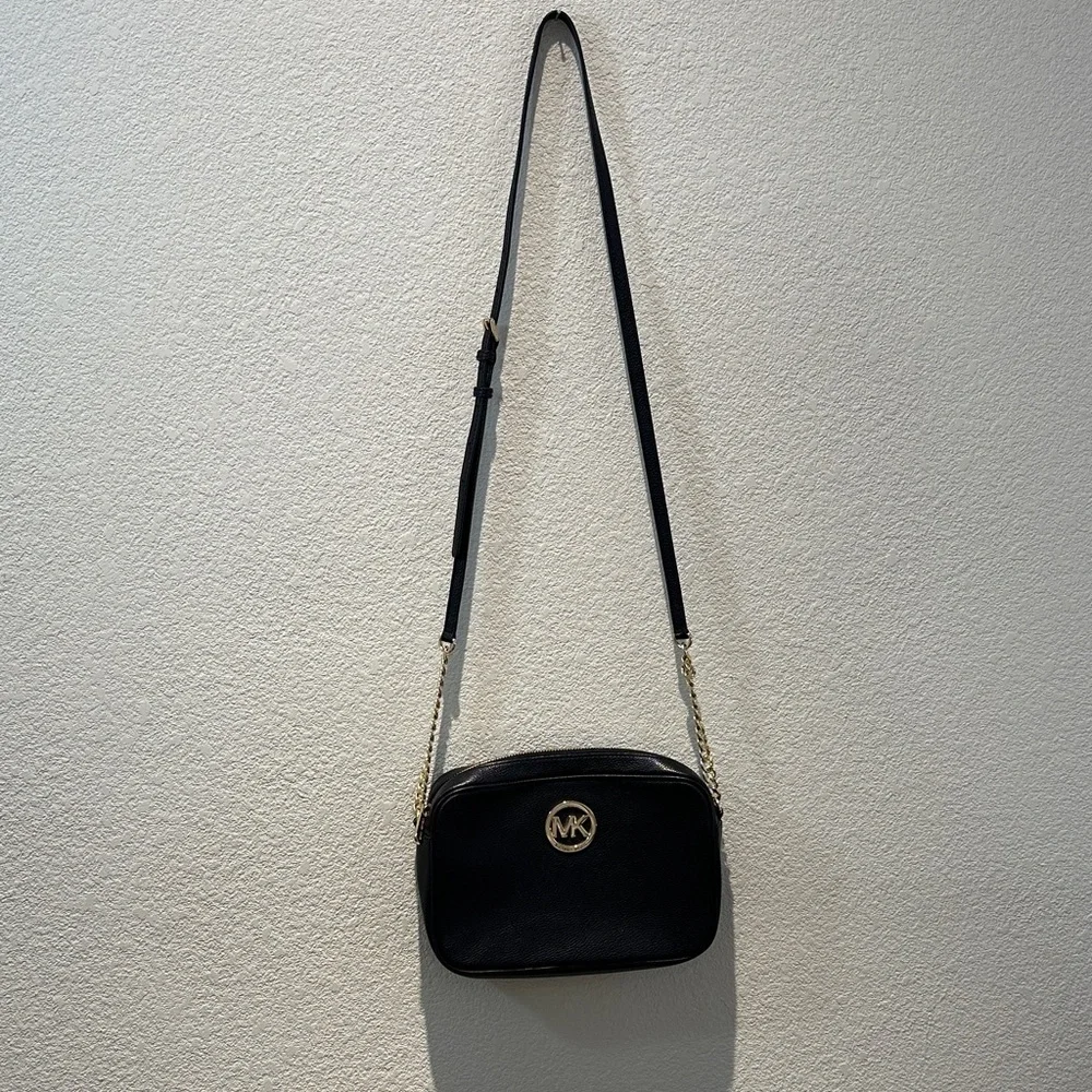 Michael Kors Black Crossbody with Gold MK Emblem